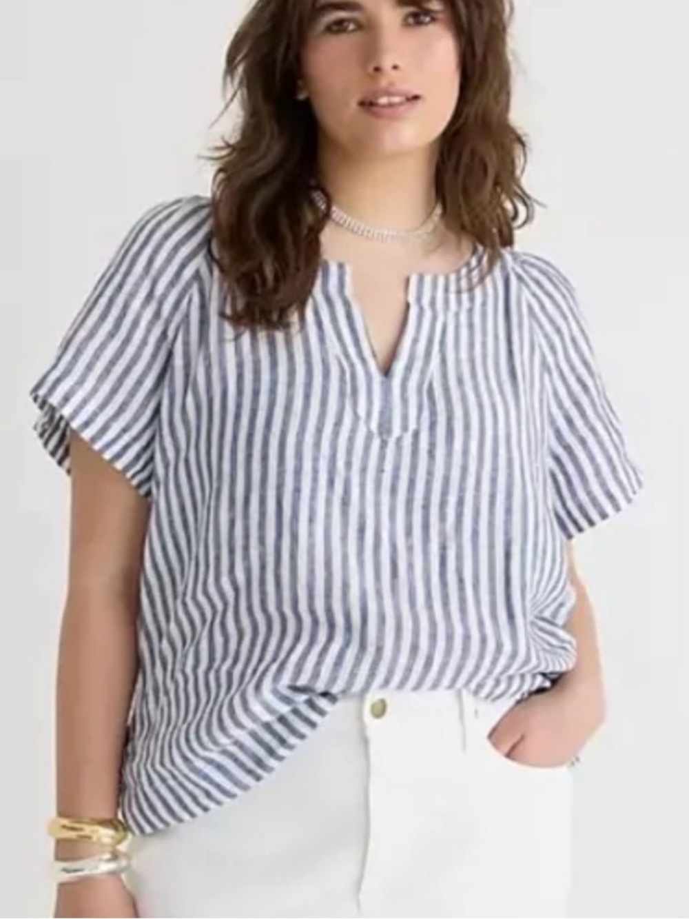 J Crew Flutter Sleeve Linen Top Striped S NWOT